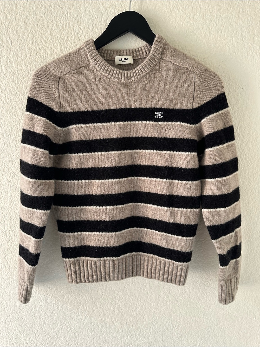 Celine Paris Men’s Triomphe Logo Striped Wool Crewneck Sweater Size S